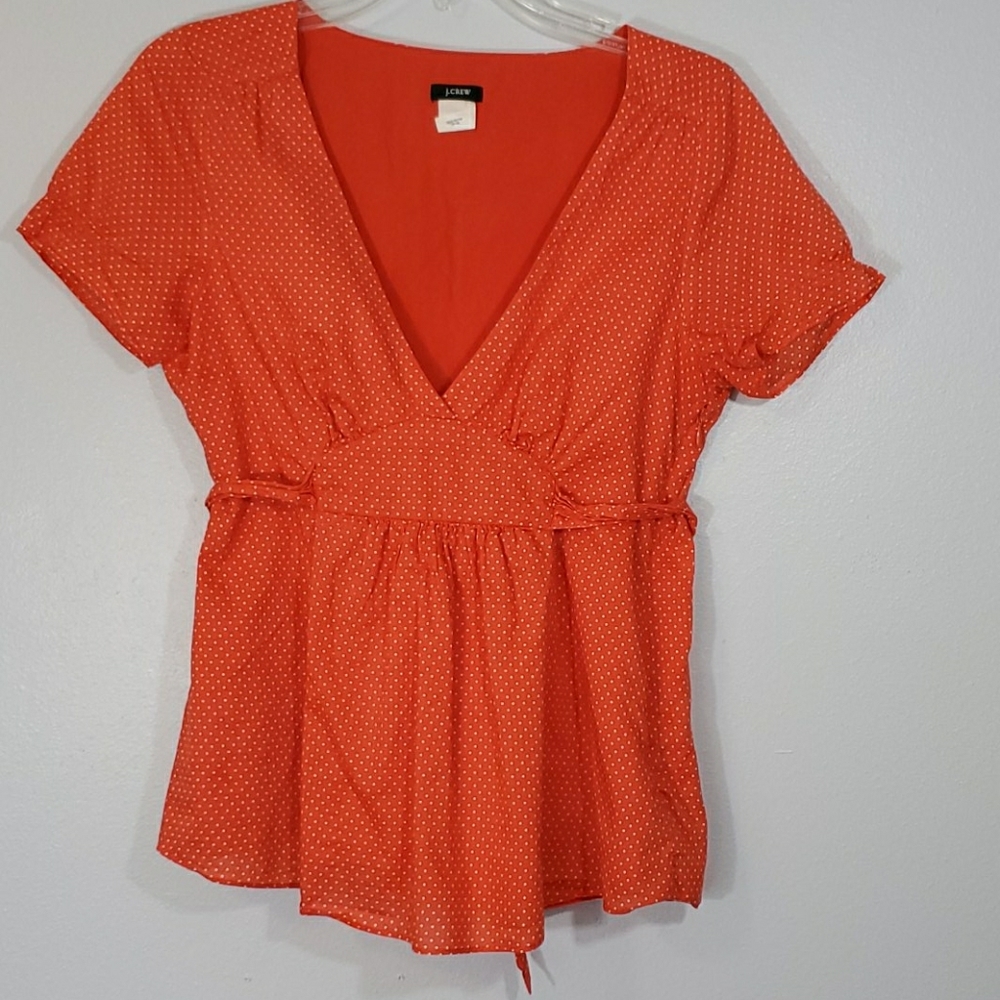 J. Crew Orange and White Waist Tie Top Size 4